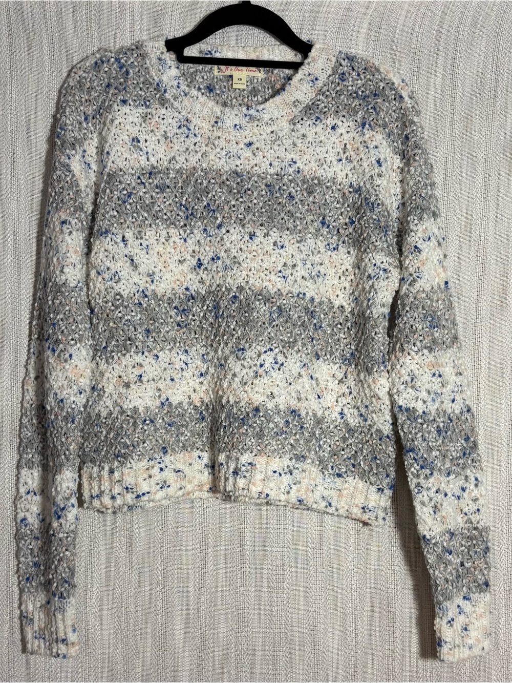 It's Our Time Speckled Crewneck Sweater in Gray, White & Blue